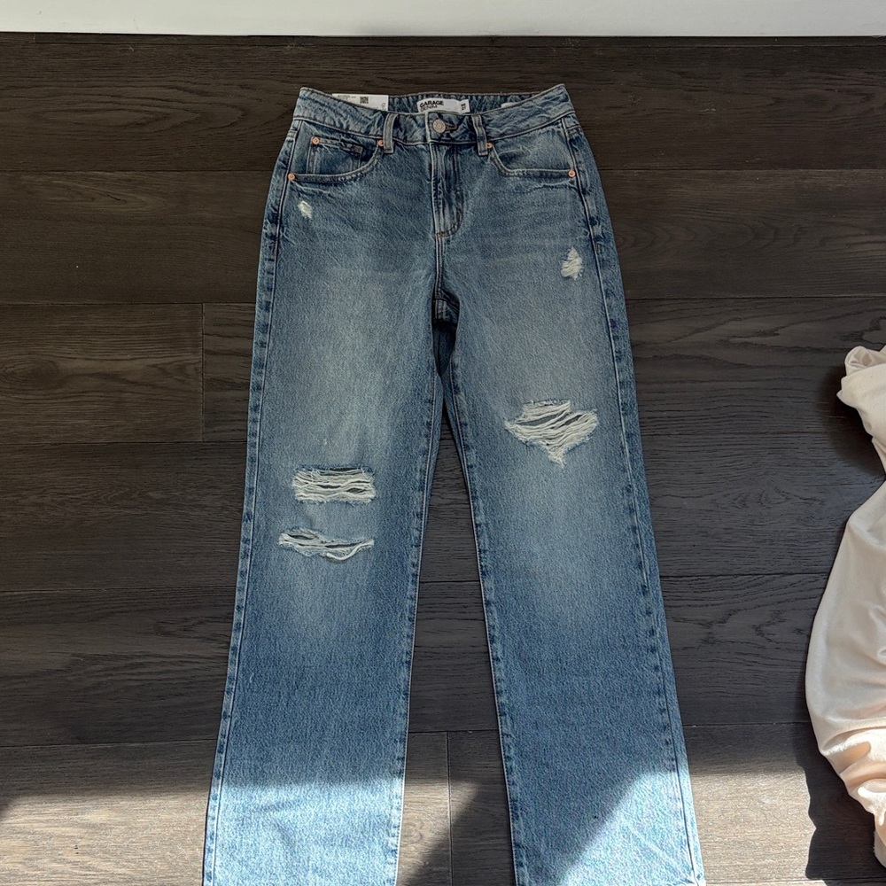 Garage Light Blue Distressed Straight Leg Jeans